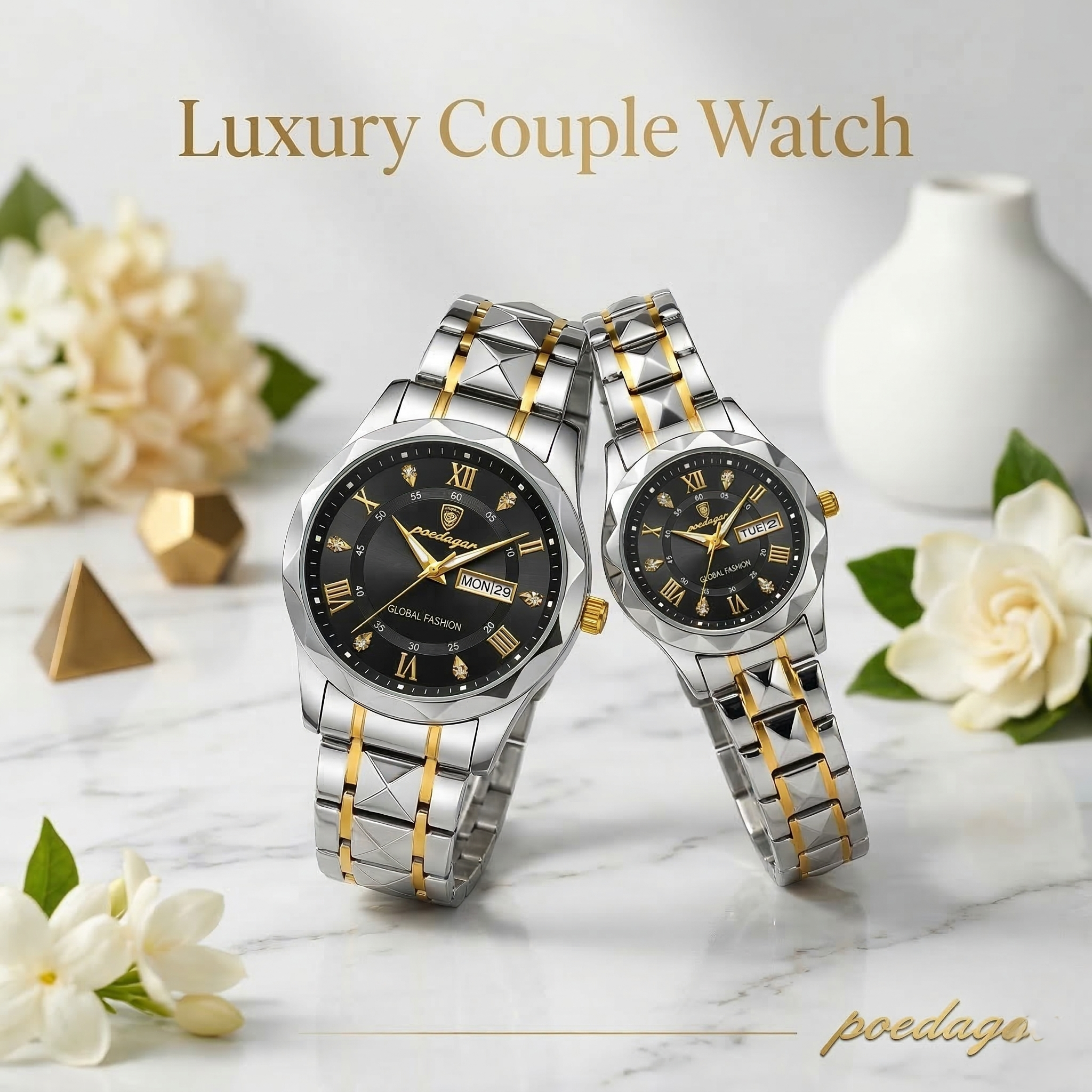 POEDAGAR Luxury Couple Watch | Water Resistant Men's & Ladies Watch Set (Code: 12407)